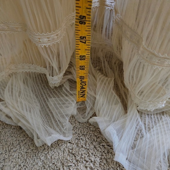 Pregnancy Photoshoot Maxi Dress Cream Boho Tulle Lace Tiered Wedding Gown 70s - Picture 8 of 12